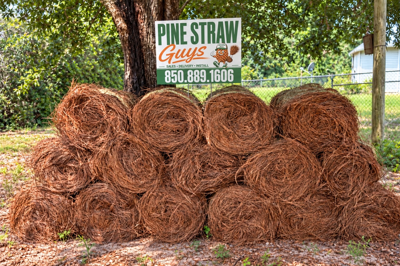 Pine straw delivery to a residential property