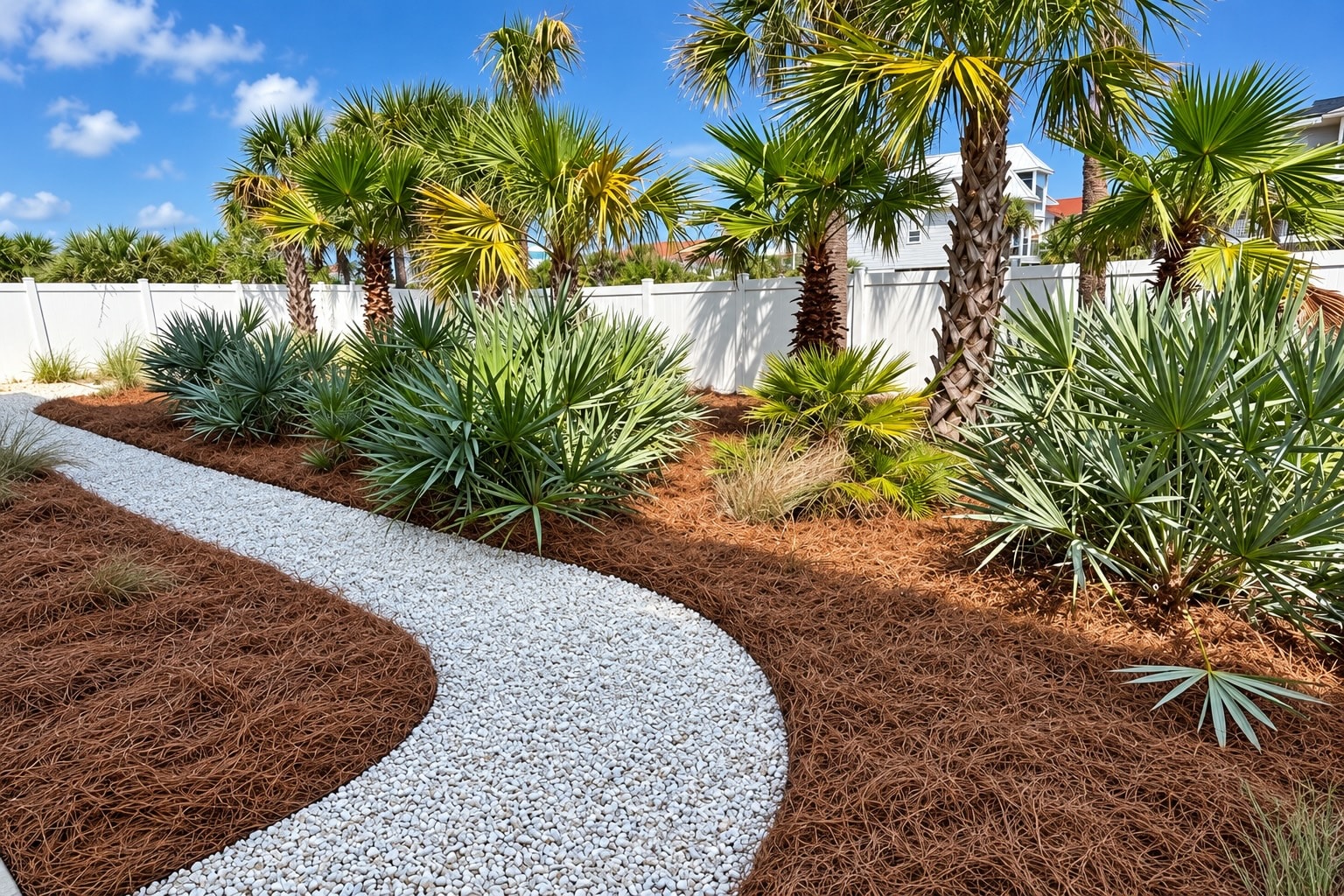 Freshly installed pine straw on a residential property